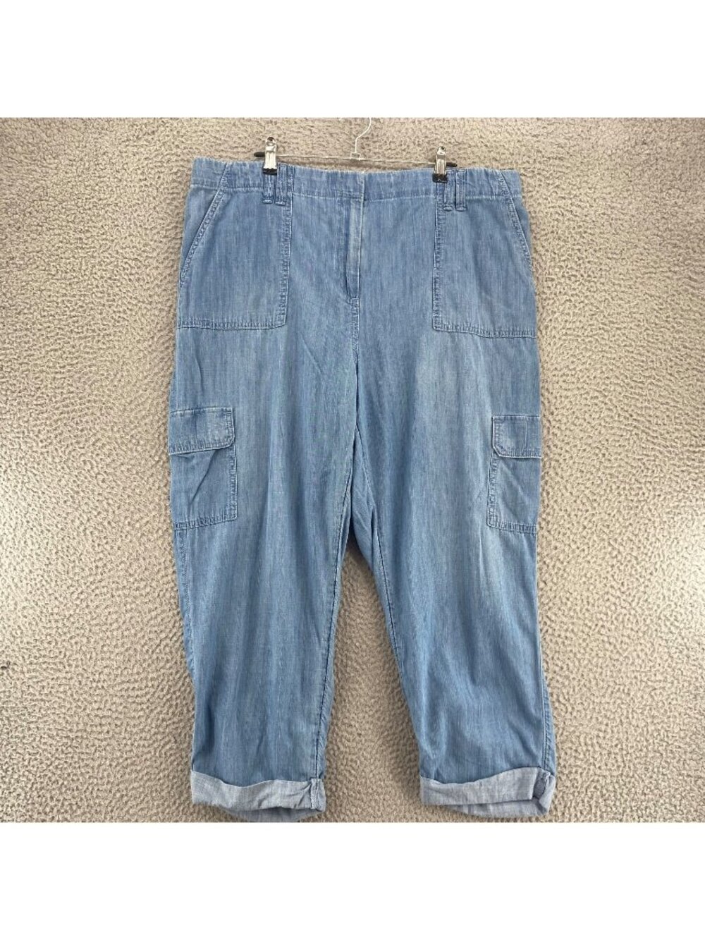 Chicos Jeans Womens 2 US 12 Blue Chambray Crop Cuffed Cargo Pockets High Rise